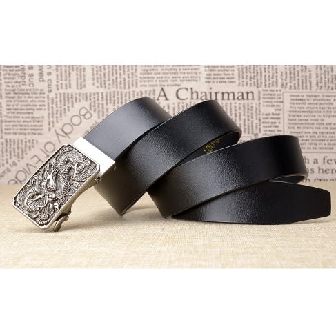Steel Buckle Cowhide Automatic Belts - Black
