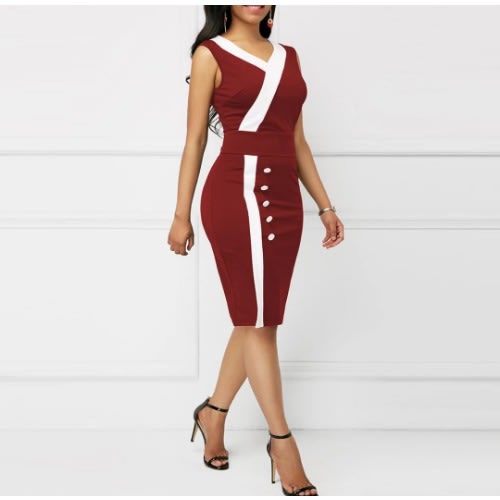 Patch Work Bodycon Dress - Black, Green & Red