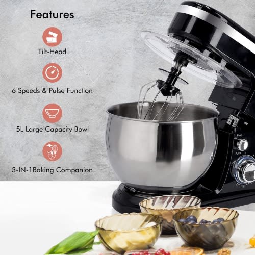 5l Stand Mixer With Dough Hook, Whisk, Beater & Mixing Bowl - 1000w - GSM43021UK