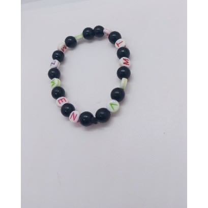 2pcs Unisex Colored Alphabet Beaded Bracelets - Black
