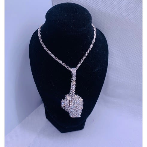 Just Accessories - Iced Finger Pendant- Silver