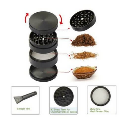 4 Layers Zinc Alloy Hand Crank Herb Mill Crusher - Black