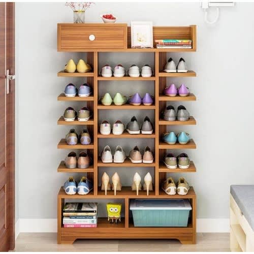 Fishbone Plus Multi-layer Shoe Rack With Storage  - Brown