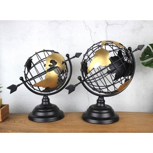 Revolving Arrow Metal World Globe Decor - 2pcs