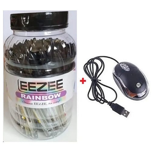 Black Colour Pens - 50 Pieces + Mouse