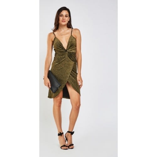 Twisted Lurex Plunge Wrap Dress