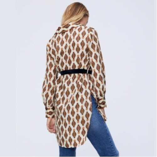 Velvet Belt Printed Blouse