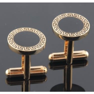 French Cufflinks Gold Plating Black Pattern- With Gift Box