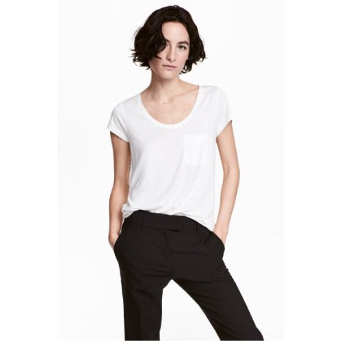 Front Pocket Jersey Top- White