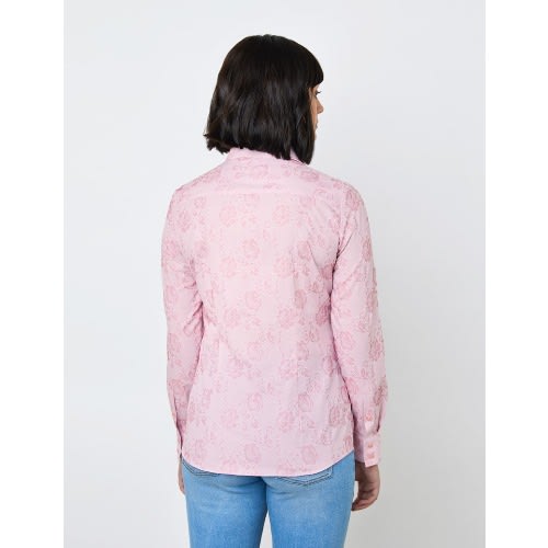 Women's Pink & Light Pink Floral Jacquard Design Semi Fitted Shirt - Single Cuff