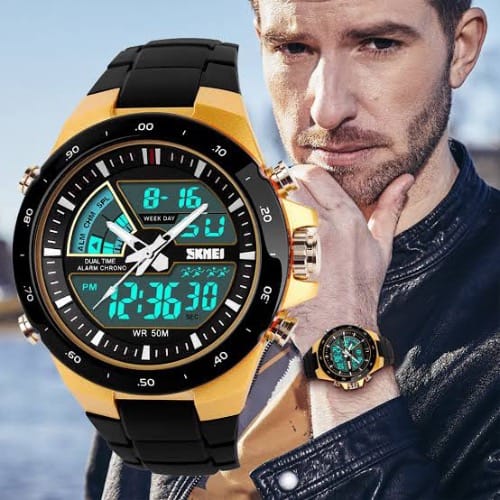 Silicone Men’s Sport Wrist Watches -Black & Gold