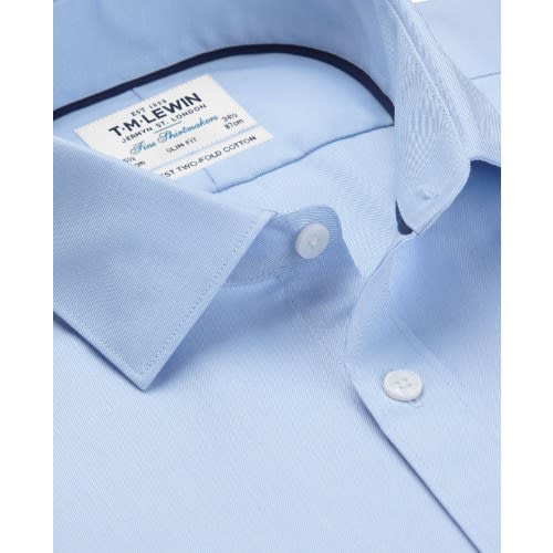 Twill Weave Slim Fit Blue Single Cuff Shirt