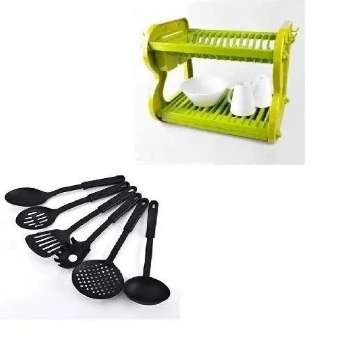 Dish Rack And Cooking Spoon - Black