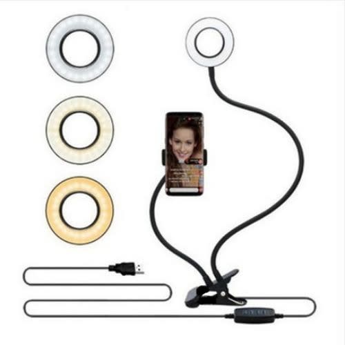 Flexible Selfie Phone Holder With Bright Ring Light For Video Camera Recording