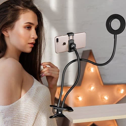 Flexible Selfie Phone Holder With Bright Ring Light For Video Camera Recording