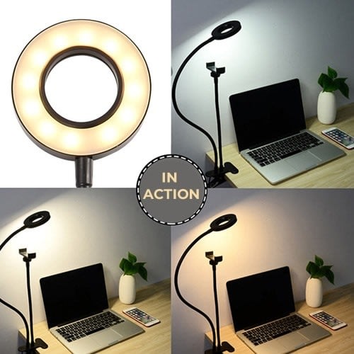 Flexible Selfie Phone Holder With Bright Ring Light For Video Camera Recording