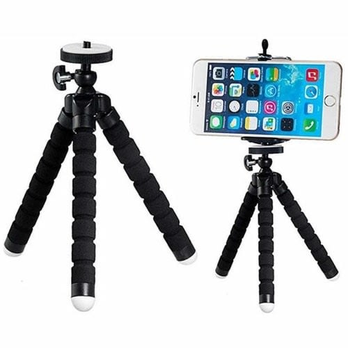 Flexible Octopus Tripod Stand + Phone Holder Clip + Bluetooth Remote Shutter - Black