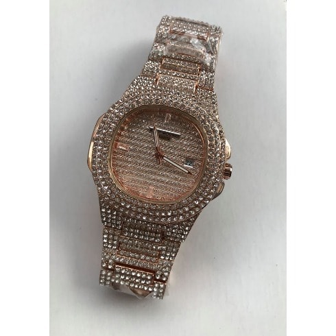 Iced Stones Wrist Watch - Rose Gold