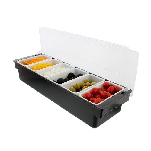 Ice Cooled Condiment Serving Container With Garnish Tray