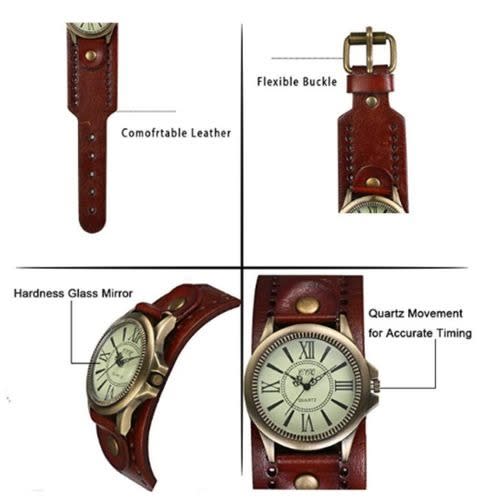 Wide Leather Strap Band Cuff Quartz Watches