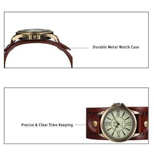 Wide Leather Strap Band Cuff Quartz Watches