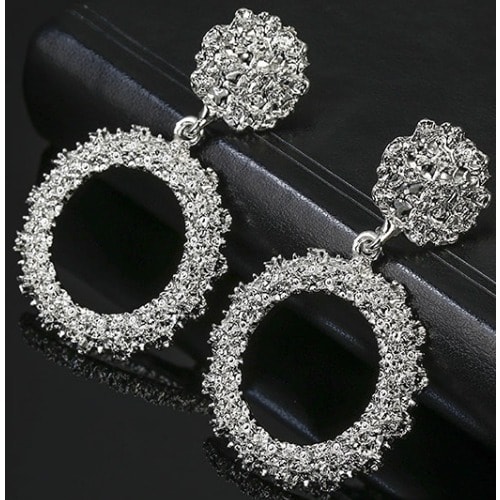 Vintage Round Shape Dangle Earrings - Silver