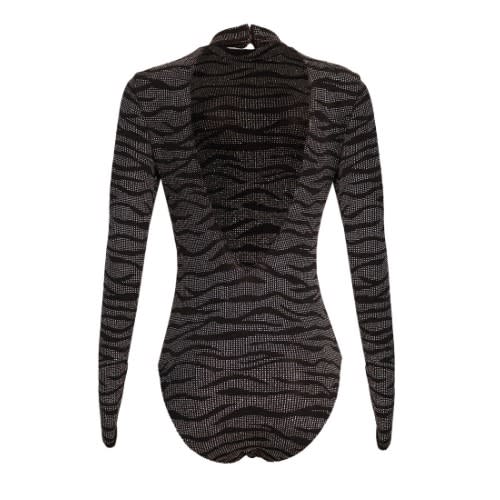Glittering Open Back Bodysuit - Black & Silver