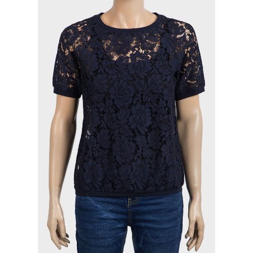 Ladies Short Sleeve Sheer Lace Top