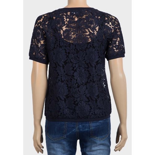Ladies Short Sleeve Sheer Lace Top
