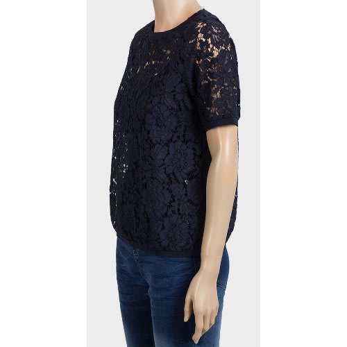 Ladies Short Sleeve Sheer Lace Top