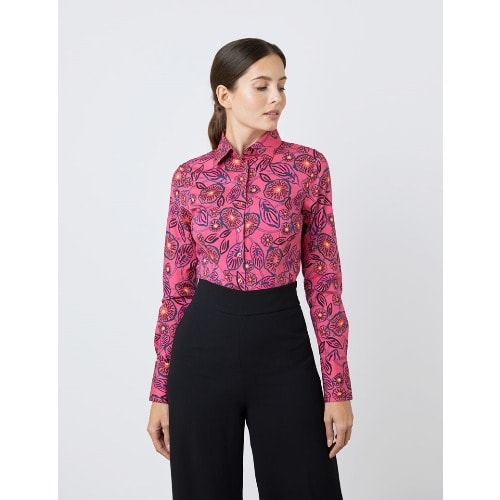 Women's Fuchsia Floral Fitted Shirt - Single Cuff
