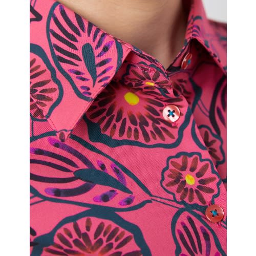 Women's Fuchsia Floral Fitted Shirt - Single Cuff