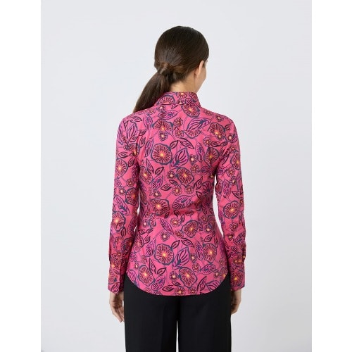 Women's Fuchsia Floral Fitted Shirt - Single Cuff