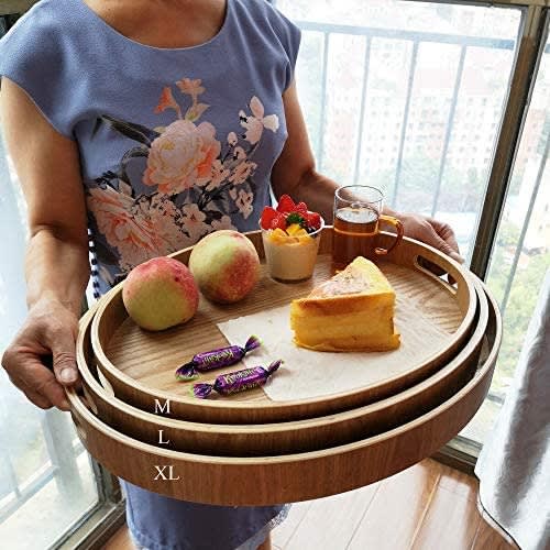 Bamboo Oval Wood Serving Trays - Set Of 3 Wooden Trays