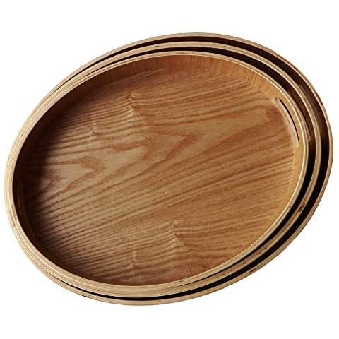 Bamboo Oval Wood Serving Trays - Set Of 3 Wooden Trays
