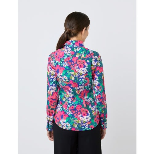 Women's Blue & Pink Multi Floral Print Semi Fitted Shirt - Single Cuff