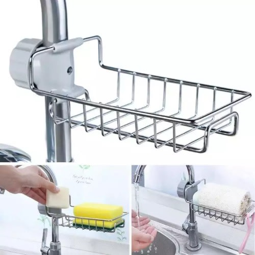 Adjustable Faucet Drainage Shelf Stainless Steel Kitchen Sundries Storage Rack