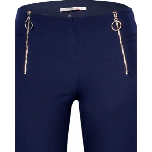 Women's Double Zip Ponte Crop Trouser - Navy