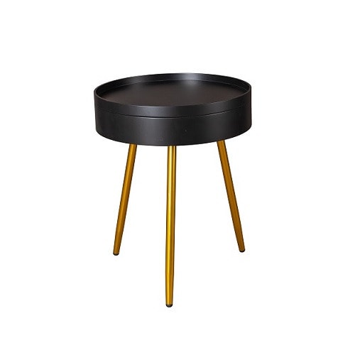 Wooden Side Table With Metal Legs And Storage - 46 X 51cm - Black