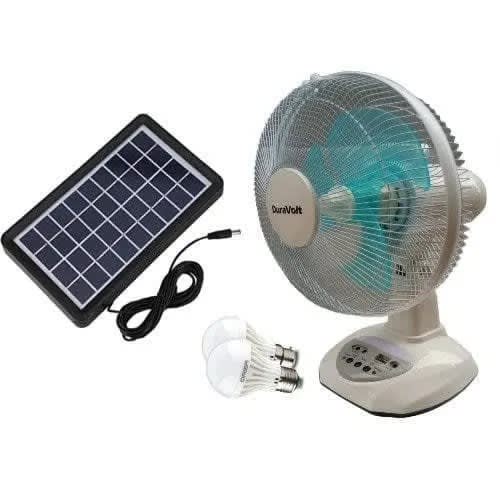 Rechargeable Fan With Solar Panel & Dc Led Bulbs - 12