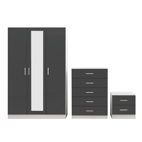Sadi-3 Piece Bedroom Set White Matt/ Grey Gloss