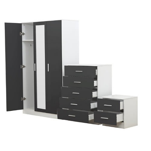 Sadi-3 Piece Bedroom Set White Matt/ Grey Gloss