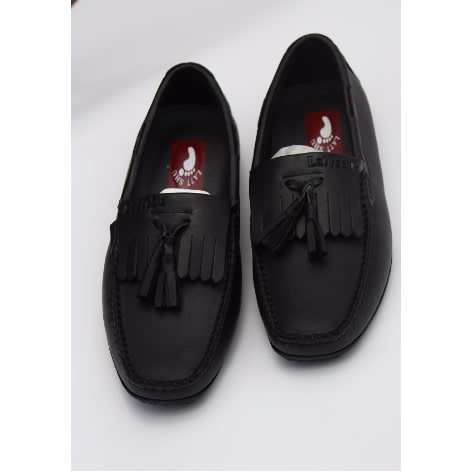 Men's Leather Loafers Shoe With Tassel - Black