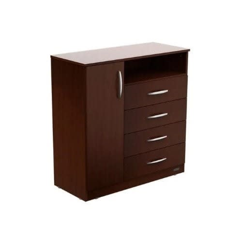 Chest Drawer Storage Cabinet With 4 Drawers And A Cupboard - Dark Brown