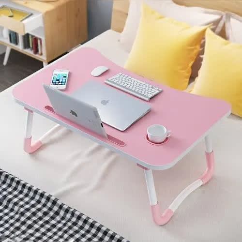 Foldable Laptop Table With Cup Holder - Pink