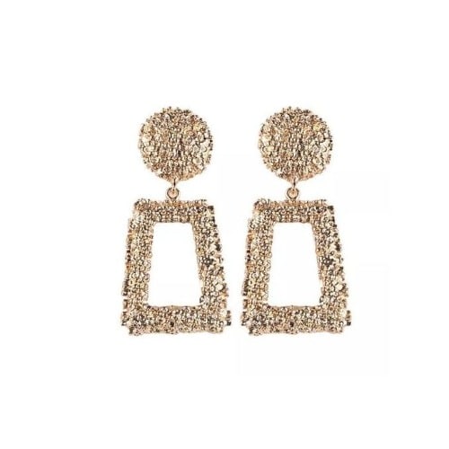 Vintage Large Square Dangle Earrings, Gold