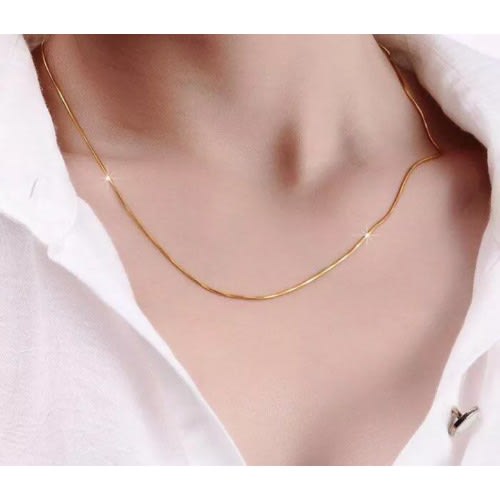 Unisex Slim Snake Bone Chain Necklace - Gold