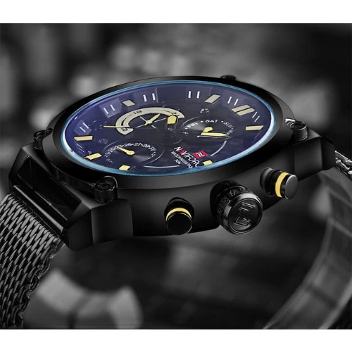 Men's Metal Water Proof Wrist Watch - Black