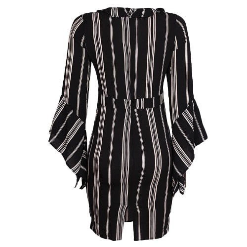 Monochrome Stripe Dress With Bell Sleeve