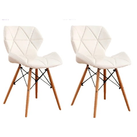 Set Of 2 Padded Wood Leg Dining Chairs - White